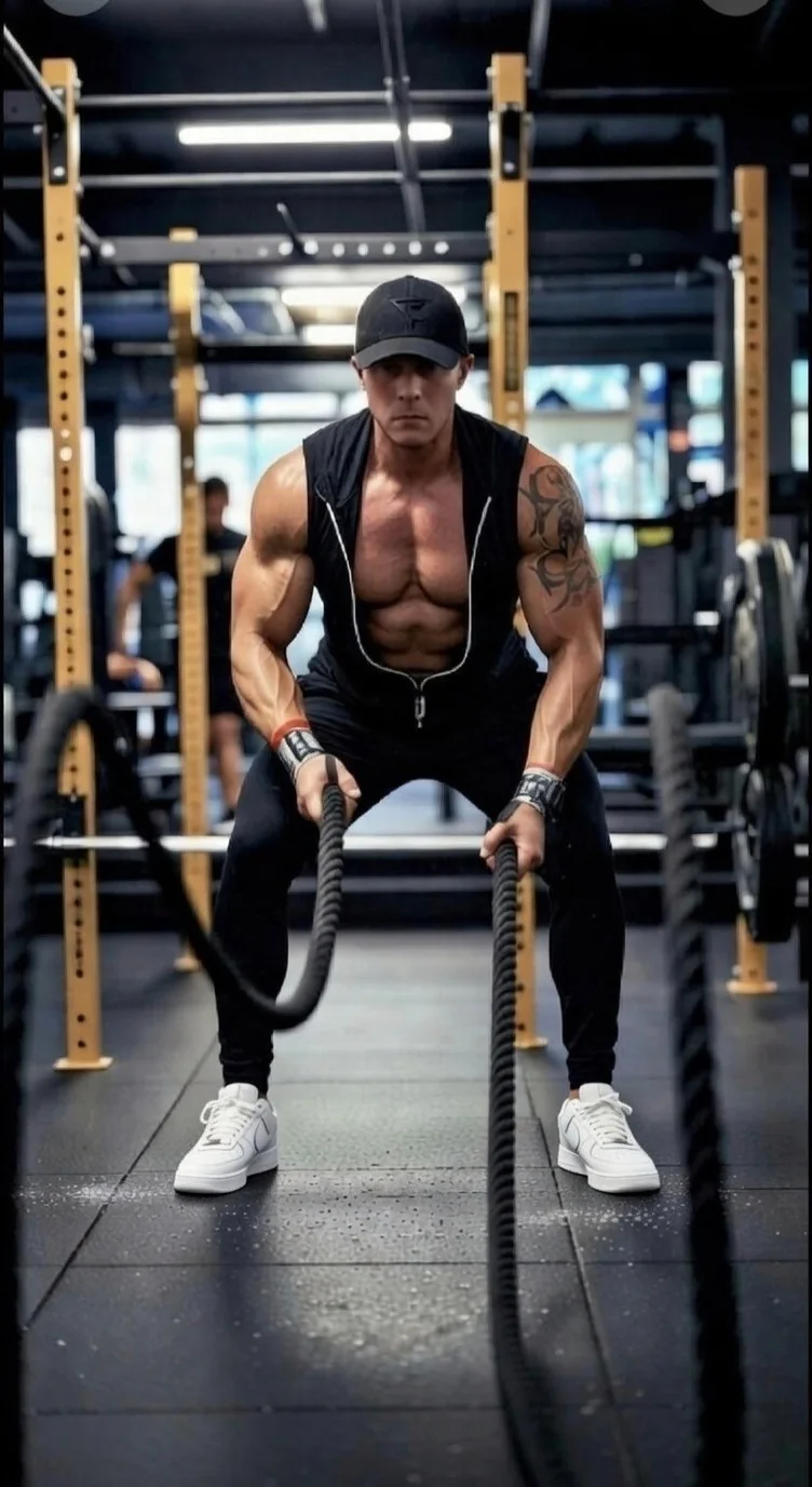 Klavdij pri treningu z battle ropes